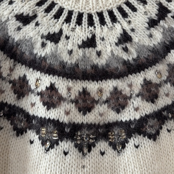 New LOFT Fair Isle Embellished Crewneck Sweater Wool Alpaca Blend Size L - Picture 3 of 10